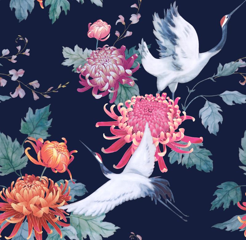 PRINT- CRANE,  100% LINEN  5.5  OZ, WIDTH  54/56" WIDE